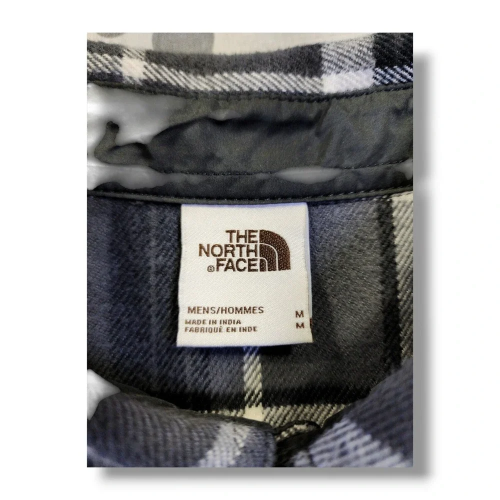 The North Face Gray Black White Plaid Long Sleeve Flannel Shirt Men's‎ M